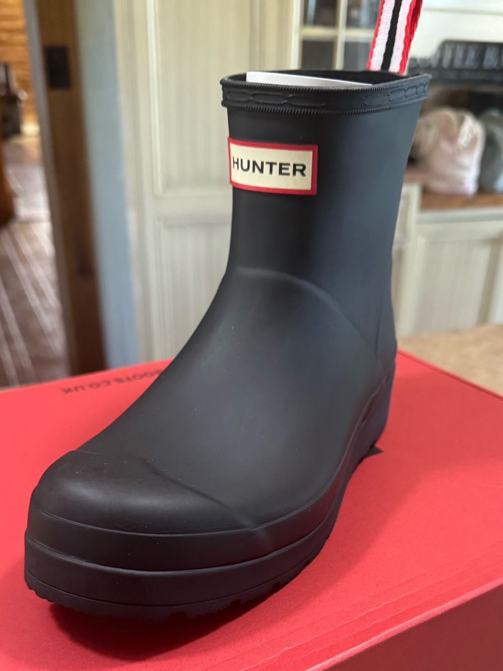 Hunter Short Black Waterproof Ankle Rain Boots with Heel Tab